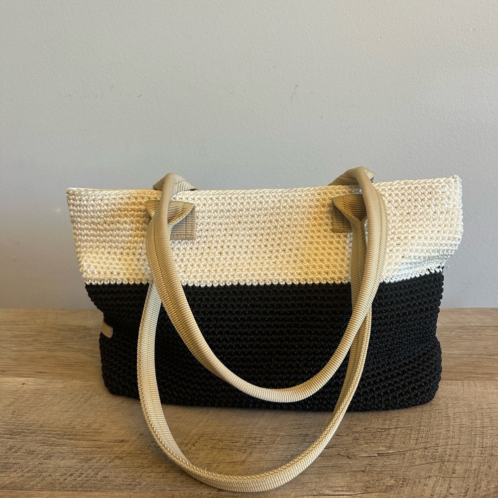 The Sak Black and Cream Crochet Tote